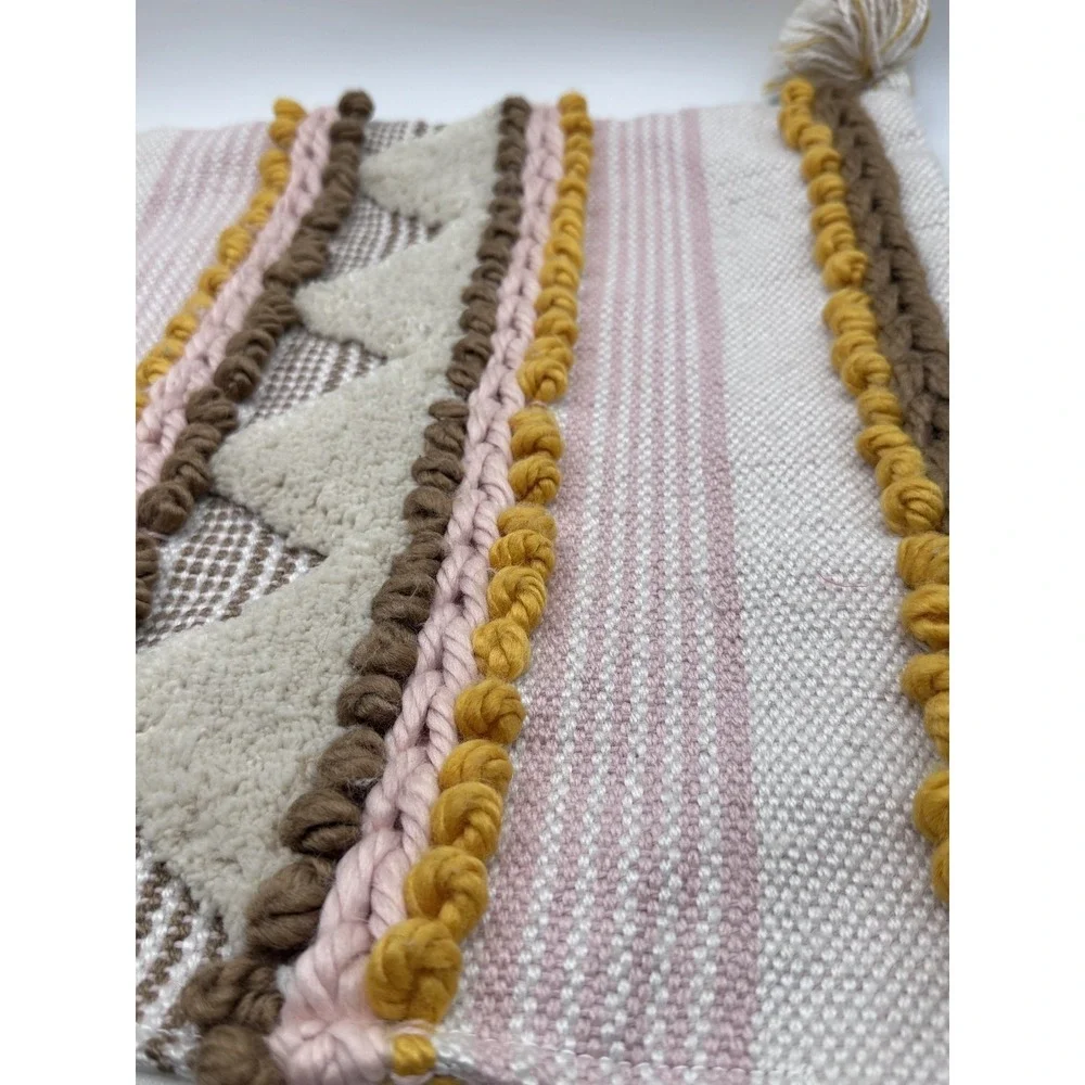 Lot 4 Boho Textured Pillowcase Cover 18x18 Woven Tufted Tassels